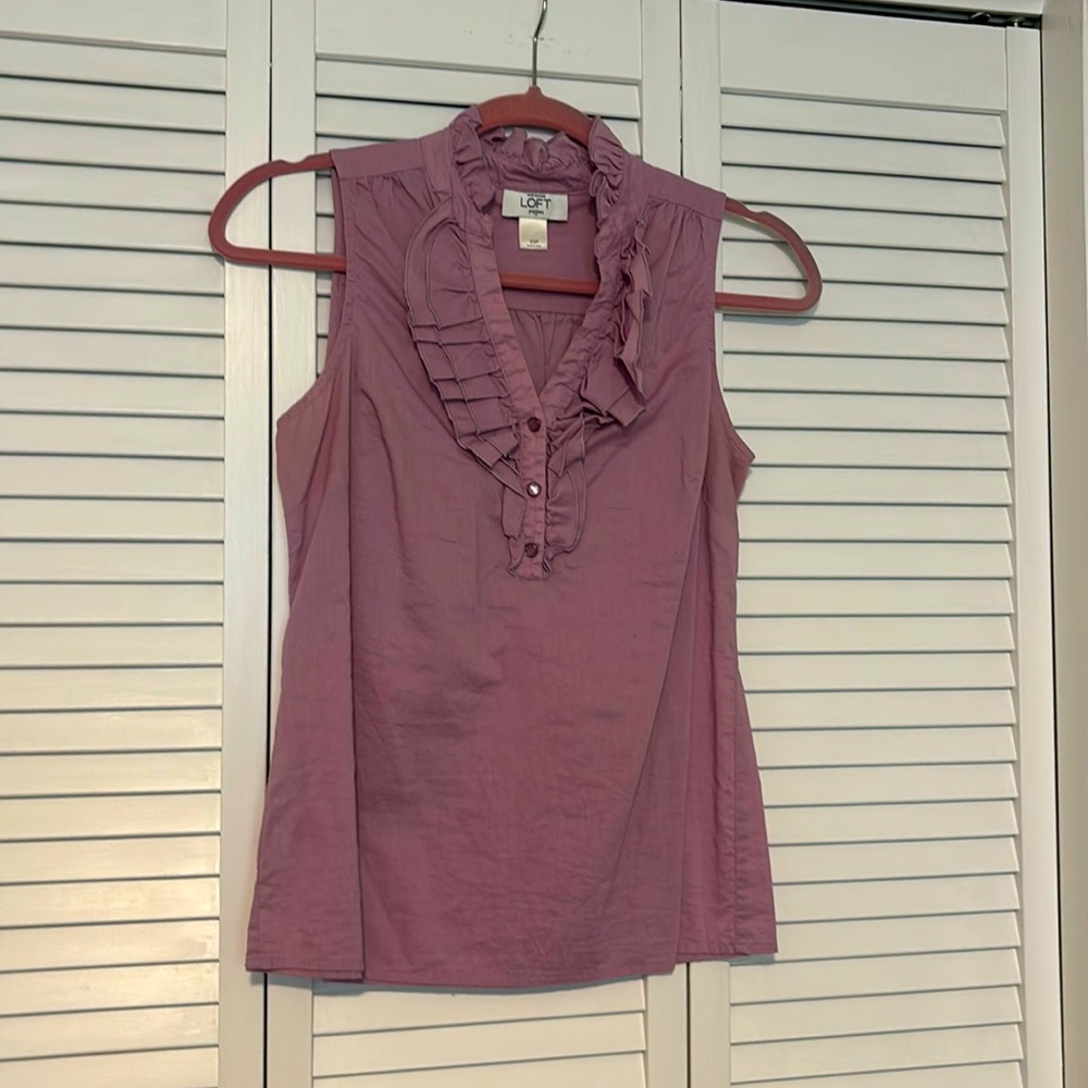 LOFT Lilac Ruffled Sleeveless Shell Top